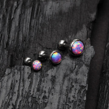 Detail View 1 of 3 Pcs of Assorted Size Fire Opal Top Cartilage Tragus Barbell Stud Pack-Purple Opal